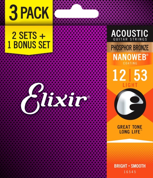 Elixir 3Pack Nanoweb Acoustic Ph Bronze 12-53