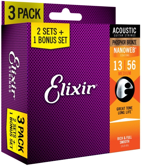 Elixir 3Pack Nanoweb Acoustic Ph Bronze 13-56