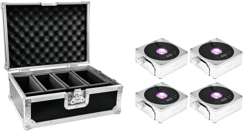 Eurolite Set 4x AKKU IP Flat Light 1 chrome + Case