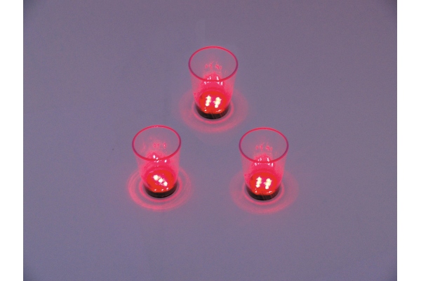 LED Glass 2oz with Dice Play, red, 3x