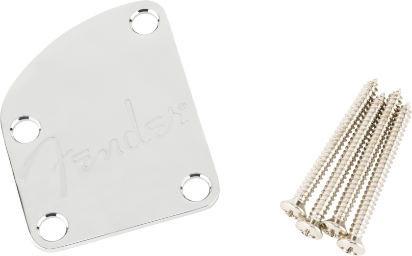 Fender 4-Bolt Deluxe Series Contoured Neck Plate w/Logo (Chrome)