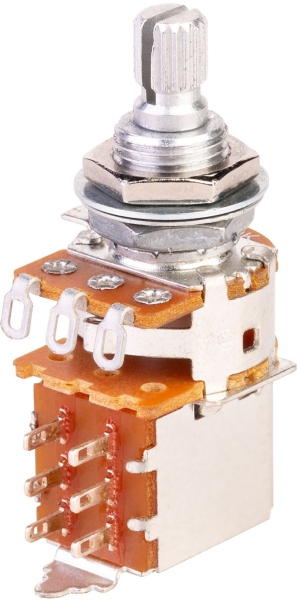 MEC Pickups Mono Potentiometer, Push/Pull (On/On DPDT), A250K, Solid Shaft (6 mm)