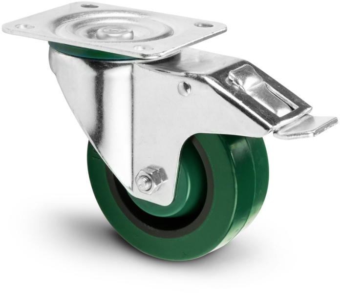 Adam Hall Swivel Castor 100 mm Heavy Duty with green Wheel and Brake