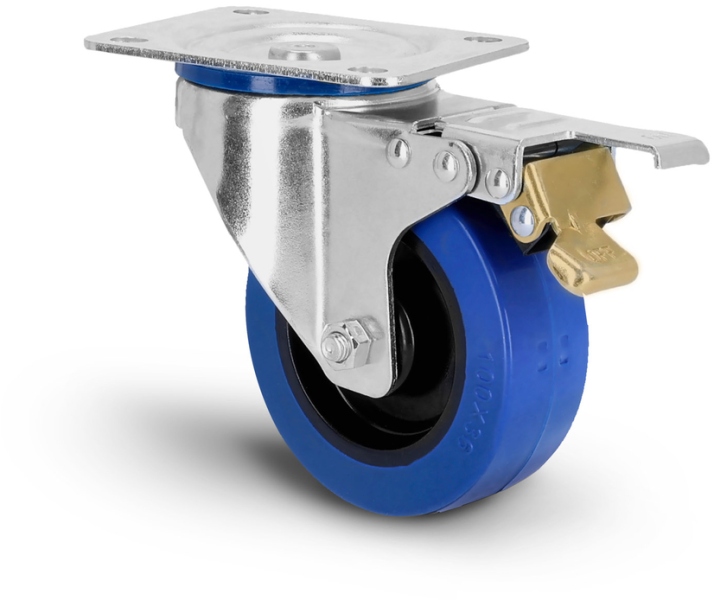 Adam Hall Swivel castor 100 mm, with blue wheel and A/B-brake