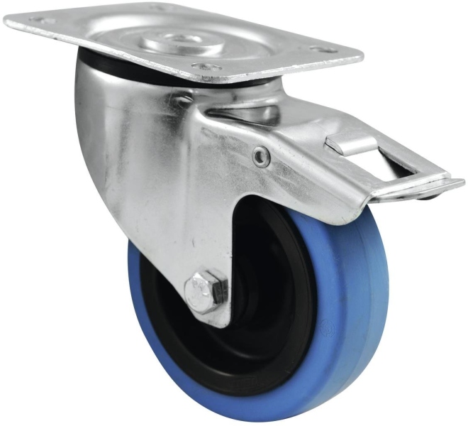 Roadinger Swivel Castor 100mm BLUE WHEEL with brake