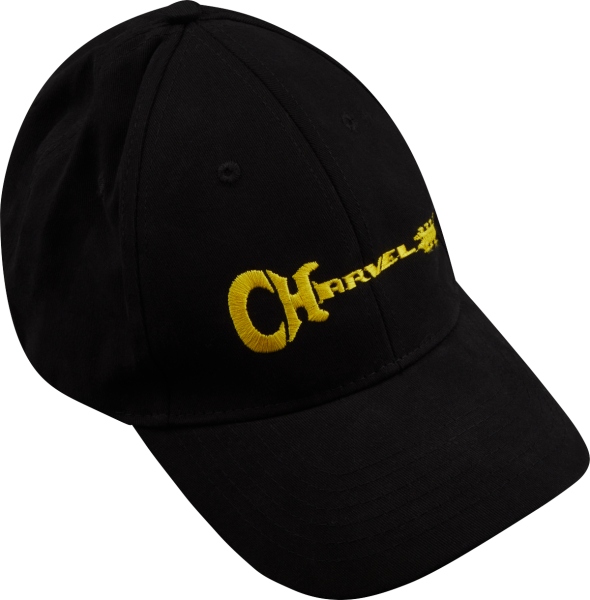 Chauvet Charvel Guitar Logo Flexfit Hat Black with Yellow Logo One Size Fits Most
