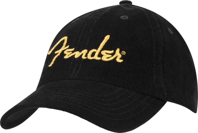 Fender Gold Spaghetti Logo Corduroy Baseball Hat Black One Size