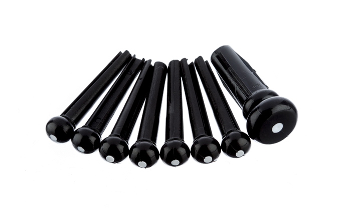 Set 6 pini/cuie pentru chitara acustica Fender Bridge Pin Set Black with White Dot 