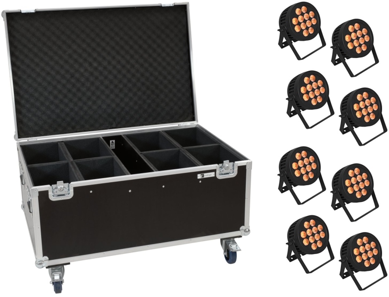 Eurolite Set 8x LED IP PAR 12x8W QCL Spot + Case with wheels