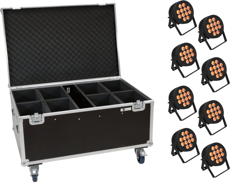 Eurolite Set 8x LED IP PAR 12x9W SCL Spot + Case with wheels