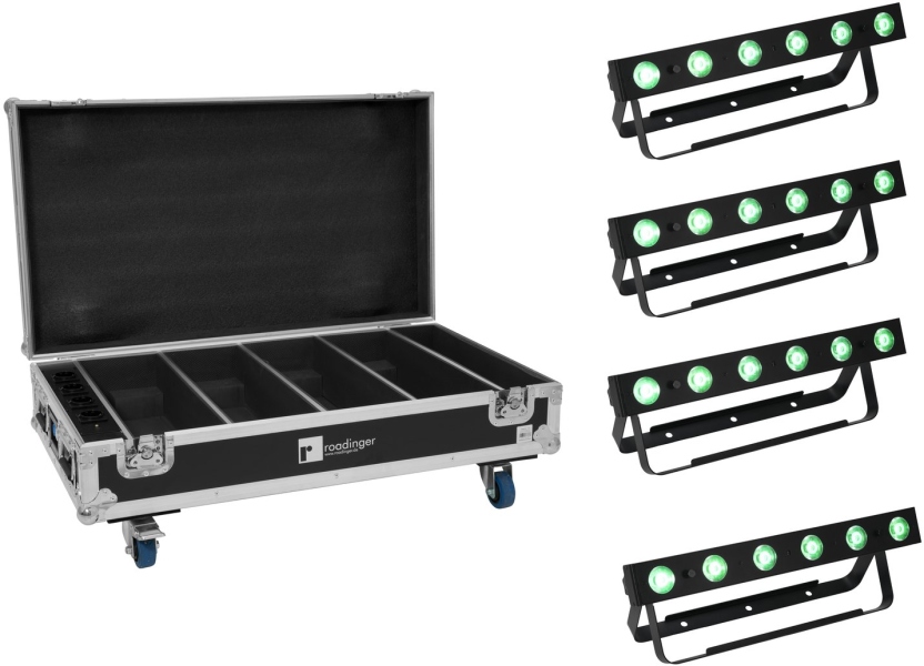Eurolite Set 4x AKKU Bar-6 QCL + Flightcase with charging function
