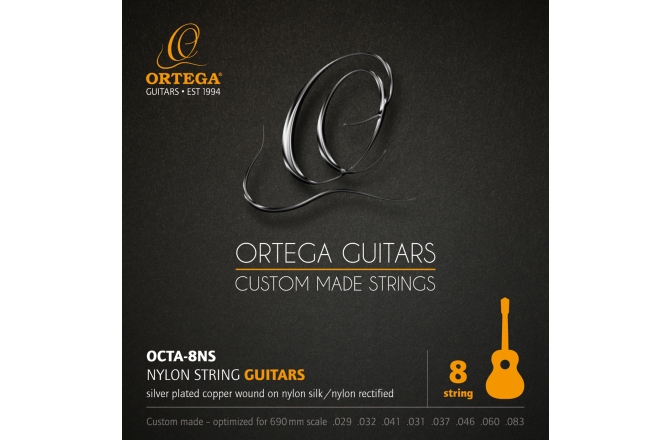 Set chitară clasică-8 corzi Ortega String Set 8-String Nylon Silver-plated Copper Wound - Made in Germany by Pyramid