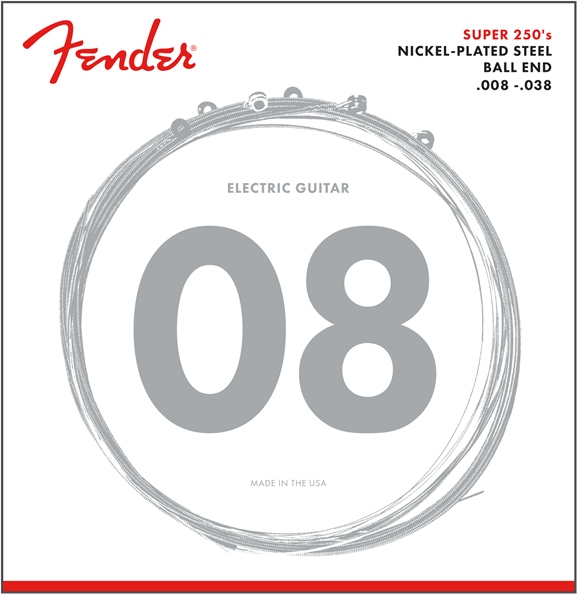 Fender Super 250 Guitar Strings Nickel Plated Steel Ball End 250XS Gauges .008-.038