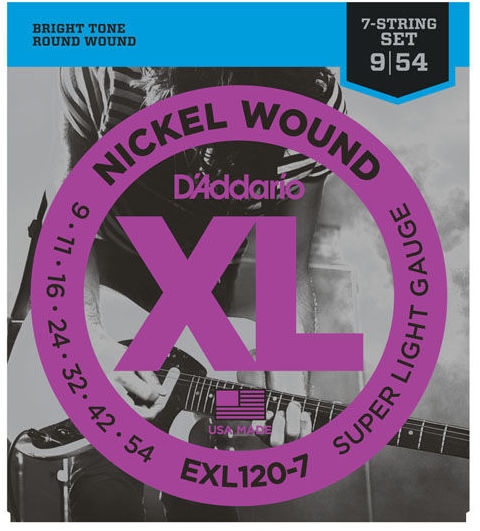 Set de corzi pentru chitara electrica cu 7 corzi Daddario EXL120-7 Nickel Wound Super Light