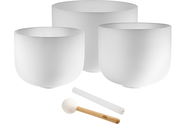 Meinl Sonic Energy Crystal Singing Bowl Set White-frosted A4,F4,D4 Brow Chakra Heart Chakra Sacral Chakra CSBSETAFD