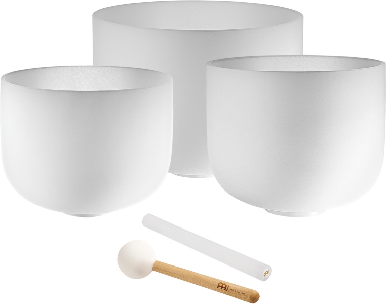 Meinl Sonic Energy Crystal Singing Bowl Set White-frosted A4,F4,D4 Brow Chakra Heart Chakra Sacral Chakra CSBSETAFD