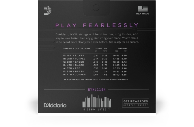 Set de corzi pentru chitară electrică cu 7 corzi Daddario NYXL1164 7 Strings