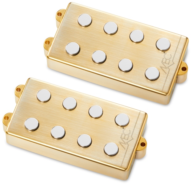 MEC Pickups Passive MM-Style Bass Pickup Set, Metal Cover, 4-String - Brushed Gold