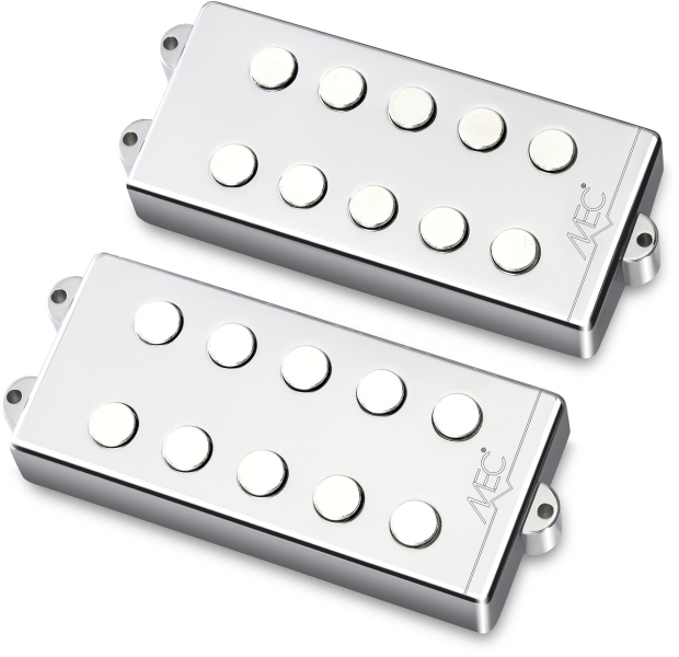 MEC Pickups Passive MM-Style Bass Pickup Set, Metal Cover, 5-String - Chrome