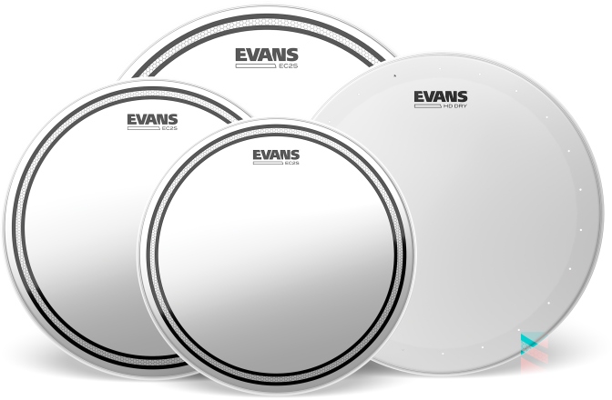 Set de feţe de tobe Evans EC2S Clear Standard Pack (12" 13" 16") with 14" HD Dry Snare Batter
