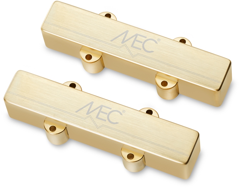 MEC Pickups Active J/J-Style Bass Pickup Set, Metal Cover, 5-String - Brushed Gold