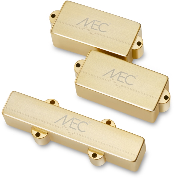 MEC Pickups Active P/J-Style Bass Pickup Set, Metal Cover, 4-String - Brushed Gold