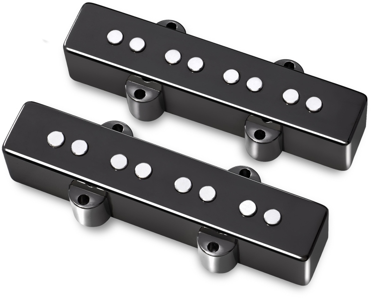 MEC Pickups Passive J/J-Style Bass Pickup Set, Metal Cover, Open Pole Pieces, 4-String - Black Chrome