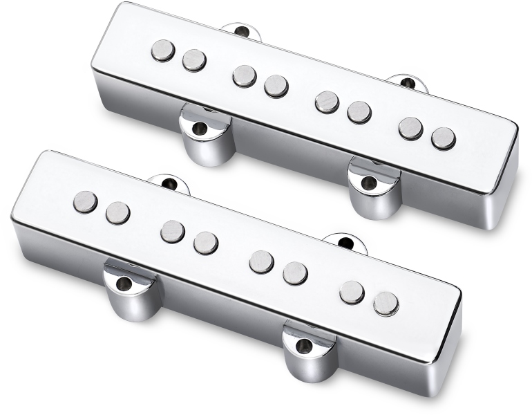 MEC Pickups Passive J/J-Style Bass Pickup Set, Metal Cover, Open Pole Pieces, 4-String - Chrome