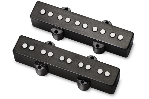  Passive J/J-Style Bass Pickup Set, Metal Cover, Open Pole Pieces, 5-String - Brushed Black Chrome