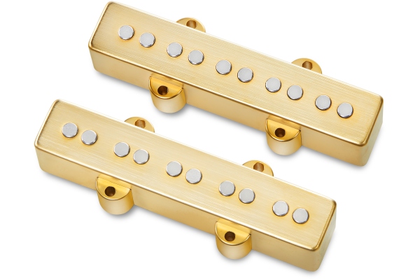  Passive J/J-Style Bass Pickup Set, Metal Cover, Open Pole Pieces, 5-String - Brushed Gold