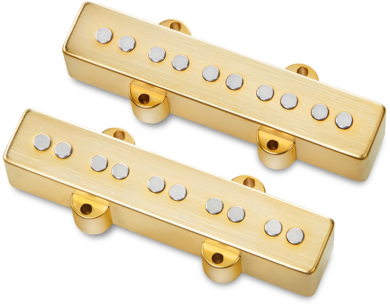 MEC Pickups Passive J/J-Style Bass Pickup Set, Metal Cover, Open Pole Pieces, 5-String - Brushed Gold