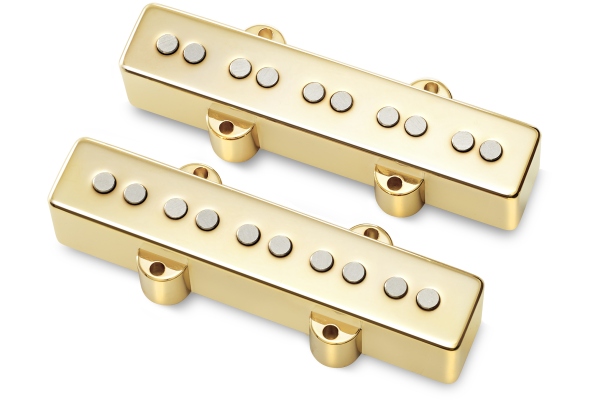 MEC Pickups  Passive J/J-Style Bass Pickup Set, Metal Cover, Open Pole Pieces, 5-String - Gold