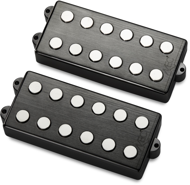 MEC Pickups Passive MM-Style Bass Pickup Set, Metal Cover, 6-String - Brushed Black Chrome