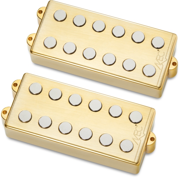 MEC Pickups Passive MM-Style Bass Pickup Set, Metal Cover, 6-String - Brushed Gold