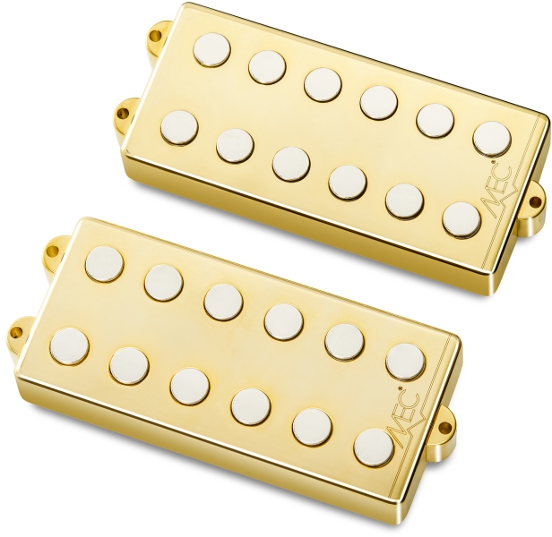 MEC Pickups Passive MM-Style Bass Pickup Set, Metal Cover, 6-String - Gold