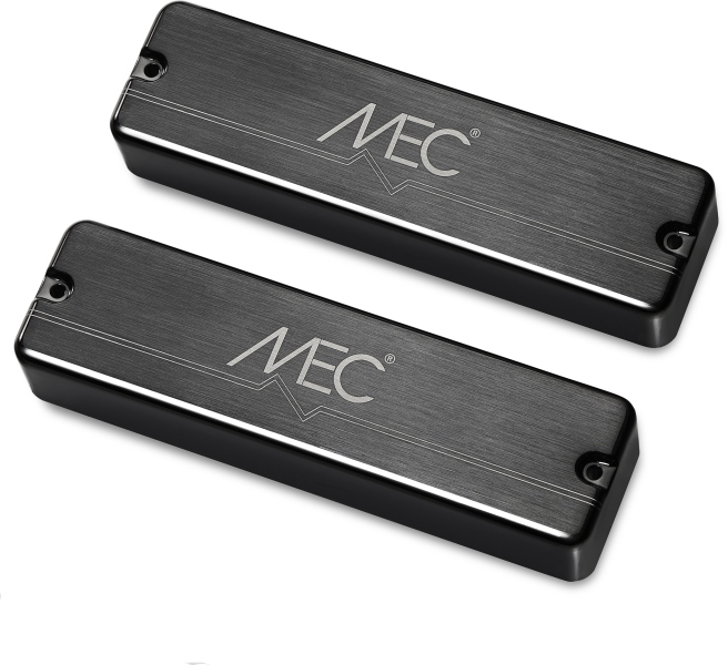 MEC Pickups Passive Soapbar Humbucker Bass Pickup Set, Metal Cover, 6-String - Brushed Black Chrome