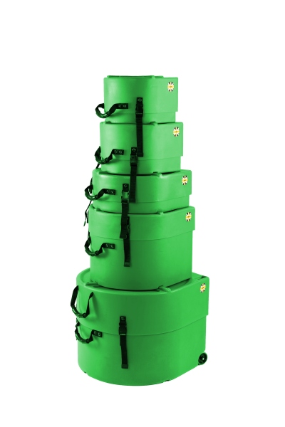 Hardcase Rock/Fusion Case Set 3 - 22“ Bass Drum, 10“ Tom, 12“ Tom, 16“ Floor Tom, 14“ Snare Drum - Light Green / foam pads