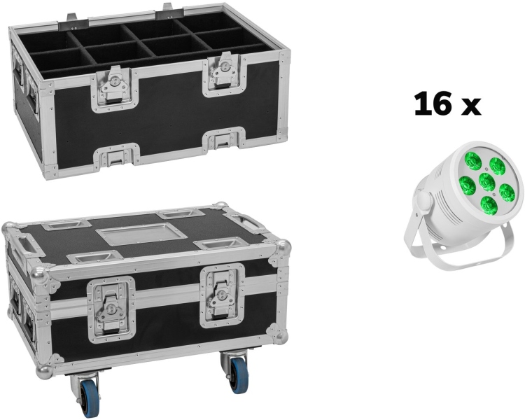 Eurolite Set 16x LED Silent Par 6 QCL floor wh + Case