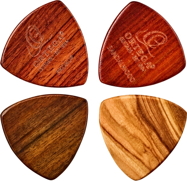 Ortega wood picks assortment - 4pc pack / olive / padouk / sandel / chacate XL