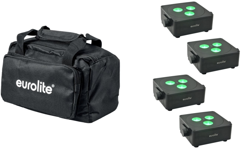 Eurolite Set 4x AKKU IP Flat Light 3 bk + Soft Bag