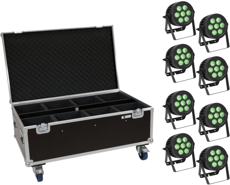 Eurolite Set 8x LED IP PAR 7x9W SCL Spot + Case with wheels
