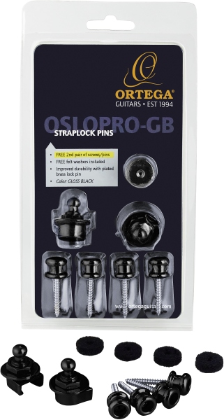 Ortega Strap Lock Pin Pro Version Gloss Black - Inclusive FREE pair of screws/pins