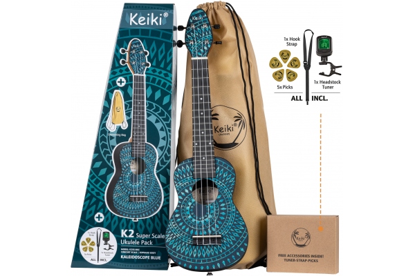 Ortega Keiki K2 Series Superscale Ukulele Set Bag/H-tuner/5 Picks/Strap