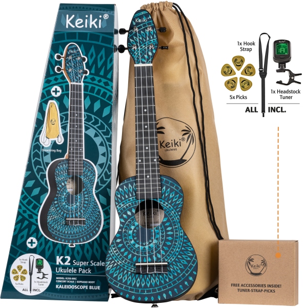 Ortega Keiki K2 Series Superscale Ukulele Set Bag/H-tuner/5 Picks/Strap