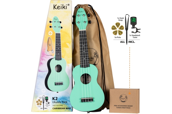 Ortega KEIKI K2 Series Ukulele Set 4 String ''Caribbean Mint