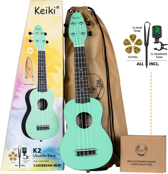 Ortega KEIKI K2 Series Ukulele Set 4 String ''Caribbean Mint