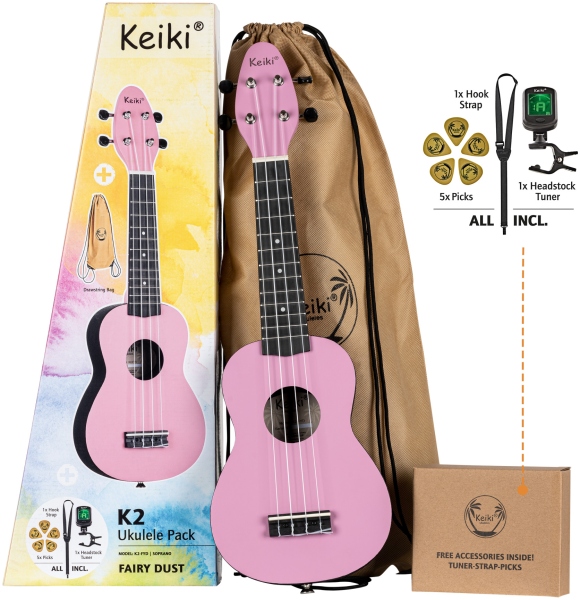 Ortega KEIKI K2 Series Ukulele Set 4 String ''Fairy Dust