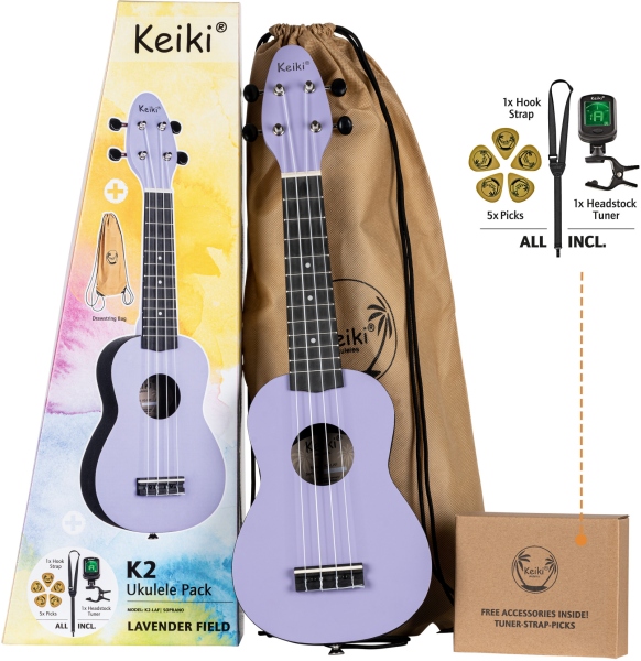 Ortega KEIKI K2 Series Ukulele Set 4 String ''Lavender Field