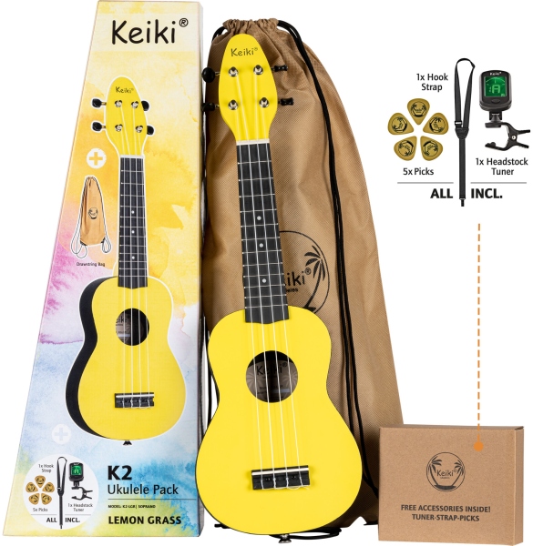 Ortega KEIKI K2 Series Ukulele Set 4 String ''Lemon Grass