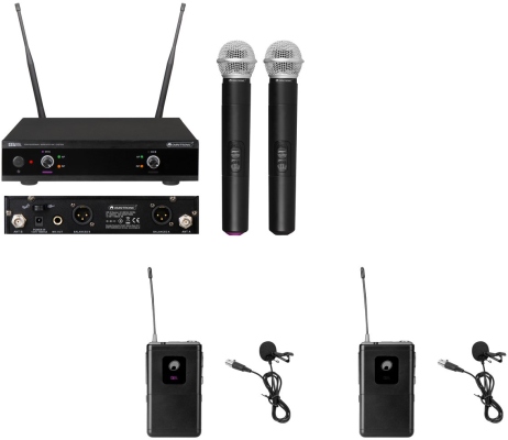 Omnitronic Set UHF-E2 Wireless Mic System + 2x BP + 2x Lavalier Mic